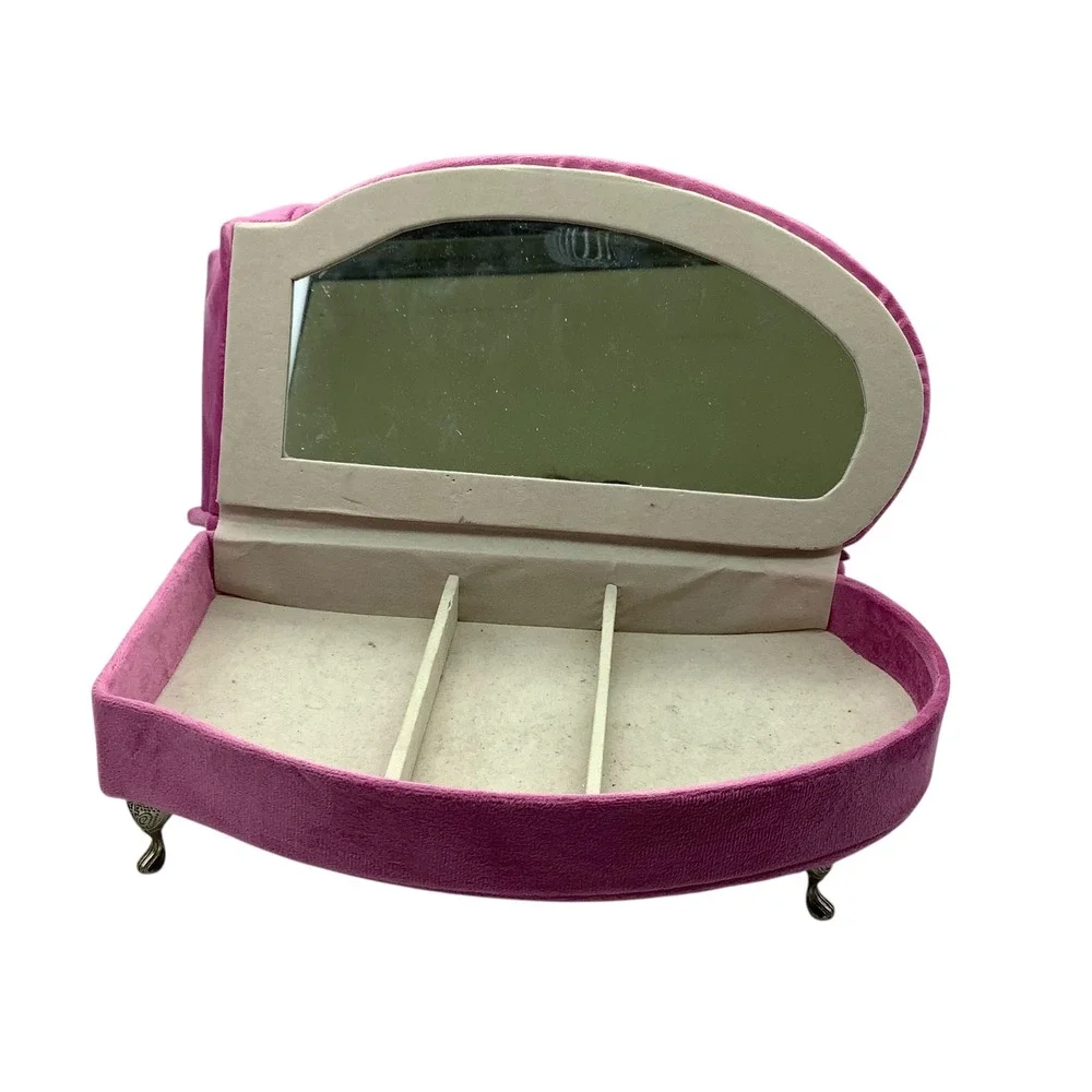 Pink Velvet Chaise Lounge Jewelry Box Vintage Style‎ Miniature Sofa Mirror 7x10